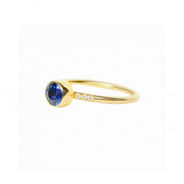 14K Yellow Gold Diamond And Blue Sapphire Wedding Ring Fine Jewelry Size 5.25 US