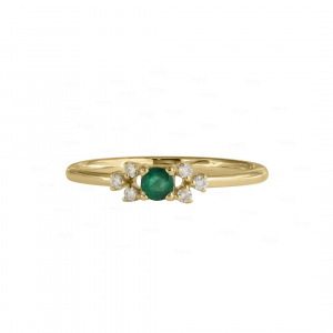 14K Yellow Gold Diamond And Emerald Gemstone Cluster Wedding Ring Size 10 US