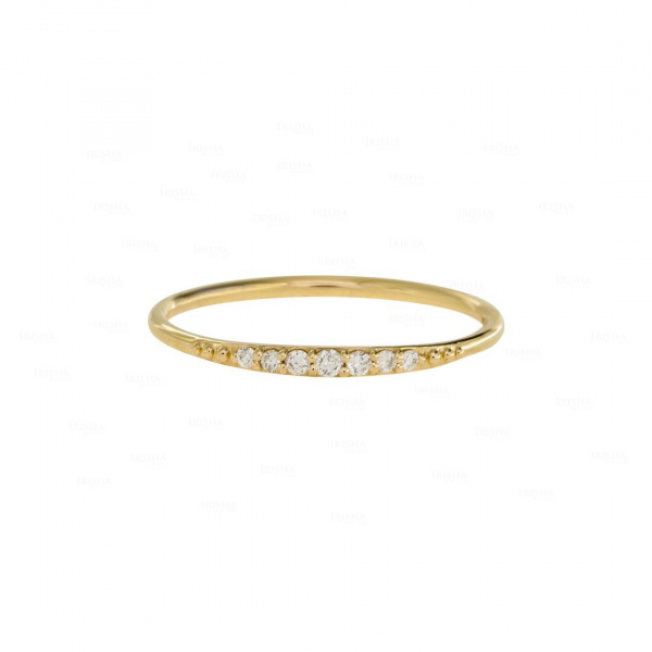 14K Yellow Gold 0.10 Ct. Diamond Minimalist Thin Band Ring Jewelry Size 5.5 US