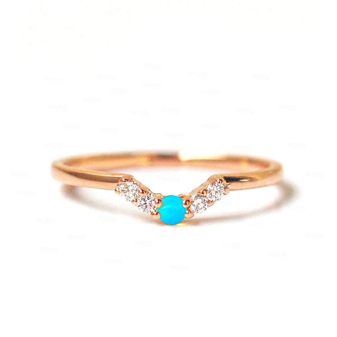 14K Rose Gold Diamond Turquoise Gemstone Crown Wedding Ring Jewelry Size 6.25 US