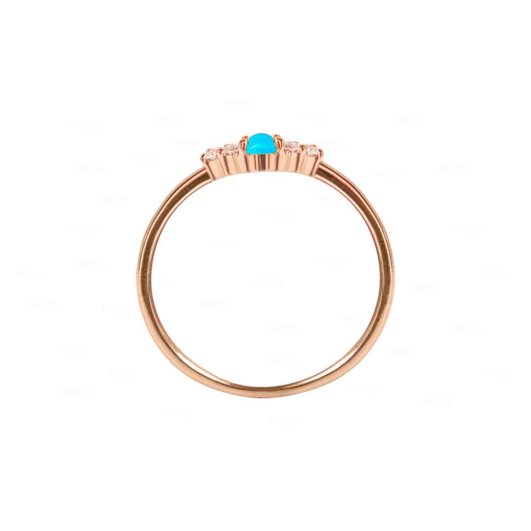 14K Rose Gold Diamond Turquoise Gemstone Crown Wedding Ring Jewelry Size 6.25 US