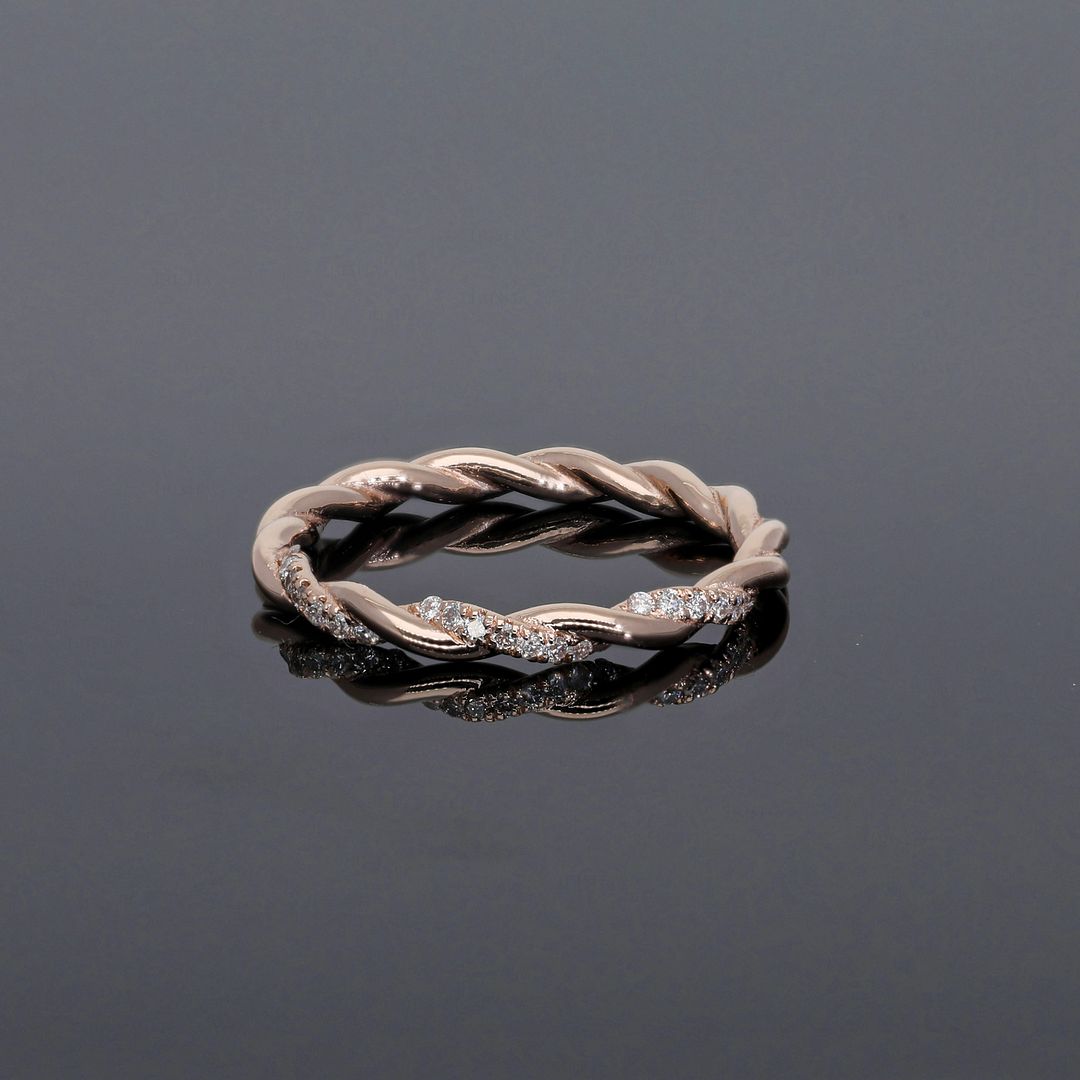14K Rose Gold 0.12 Ct. Diamond Twisted Wire Knot Anniversary Ring Size 6.5 US