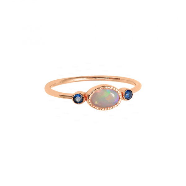 Sky Ring|14k Gold, Opal, Blue Sapphire