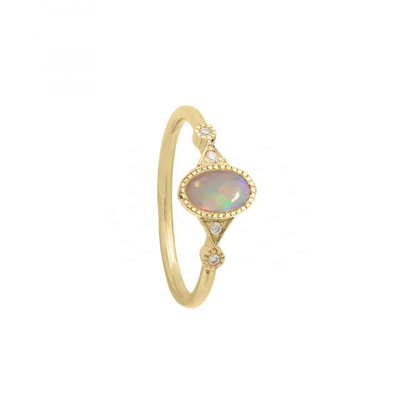 White Opal Ring|14k Gold, Diamond
