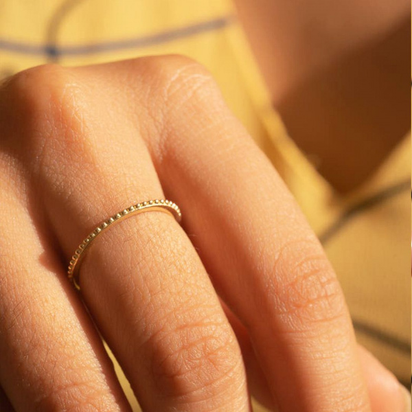 Beaded Stackable Band|14k Solid Gold