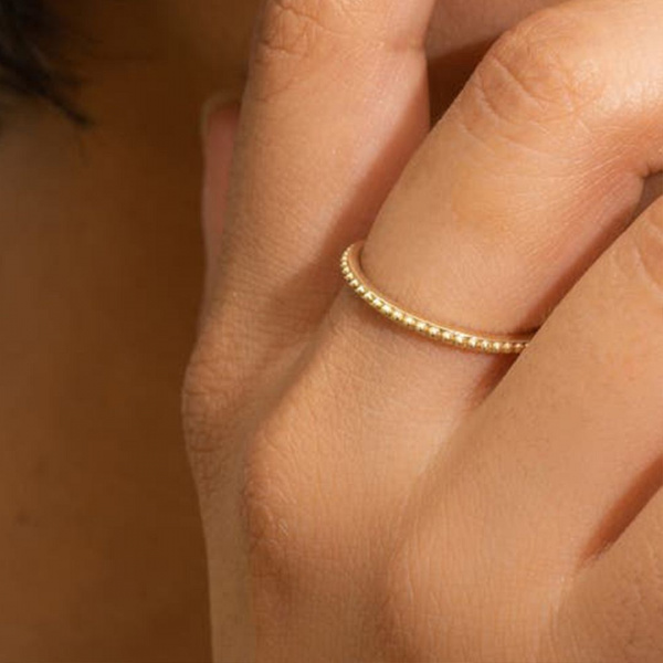 Beaded Stackable Band|14k Solid Gold