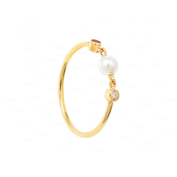 Pearl And Ruby Ring|14k Gold, Diamond