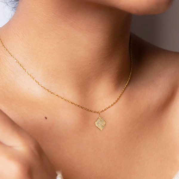 14K Solid Gold Mesh Style Unique Pendant Necklace fine jewelry