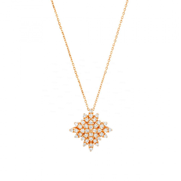 14K Gold Genuine Diamond starbrust Pendant Necklace fine jewelry