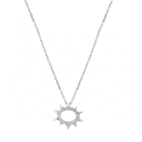 14K Gold Genuine Diamond sun pendant Necklace fine jewelry