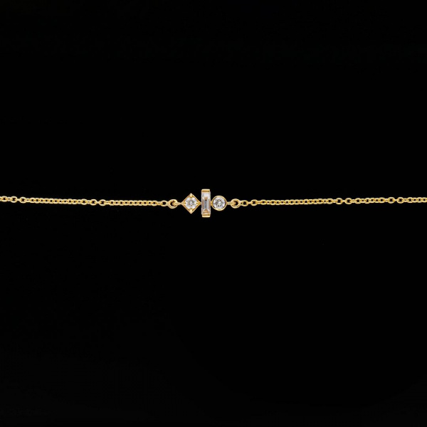 0.20Ct. Real Baguette And Round Three Diamond Bracelet 14K Gold Fine Jewelry