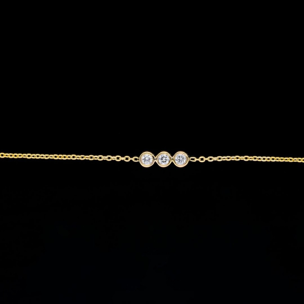 0.09 Ct. Genuine Triple Bezel Set of Diamond Wedding Chain Bracelet 14K Gold