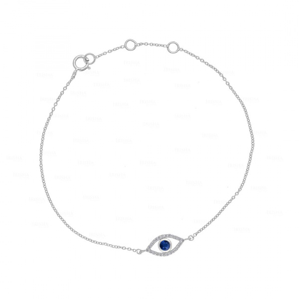 0.10Ct. VS Diamond and Blue Sapphire Stone Evil Eye Charm 14k Gold Bracelet