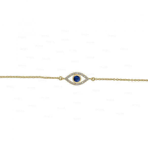 0.10Ct. VS Diamond and Blue Sapphire Stone Evil Eye Charm 14k Gold Bracelet