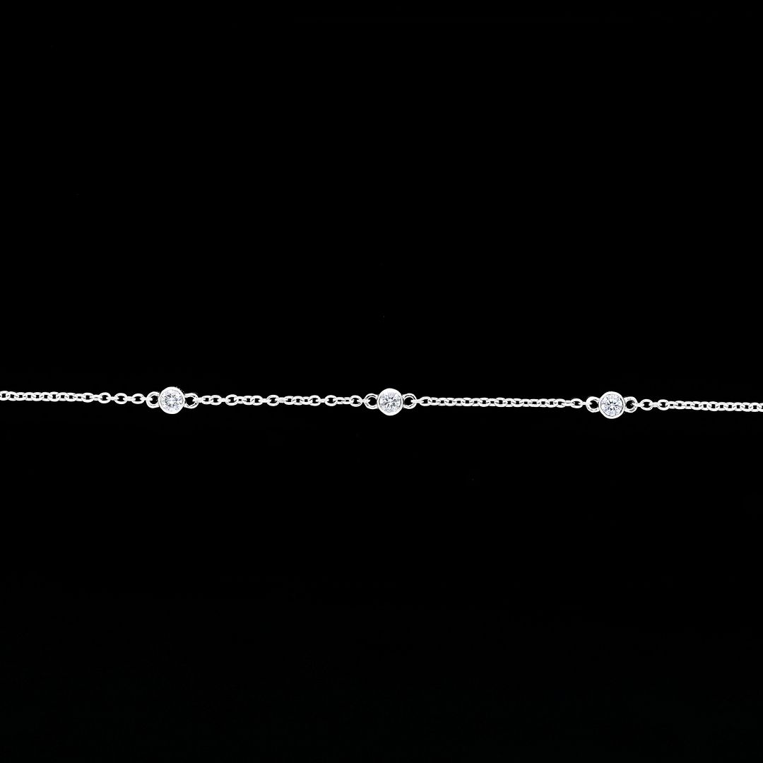14K Gold 0.15 Ct. Genuine Three Bezel Set Diamond Wedding Bracelet Fine Jewelry