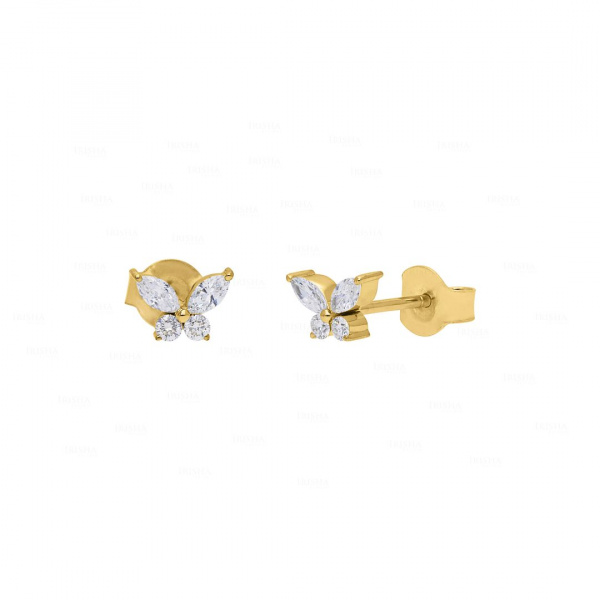 0.38 Ct. Genuine Diamond Tiny Butterfly Studs in 14K Gold Fine Jewelry