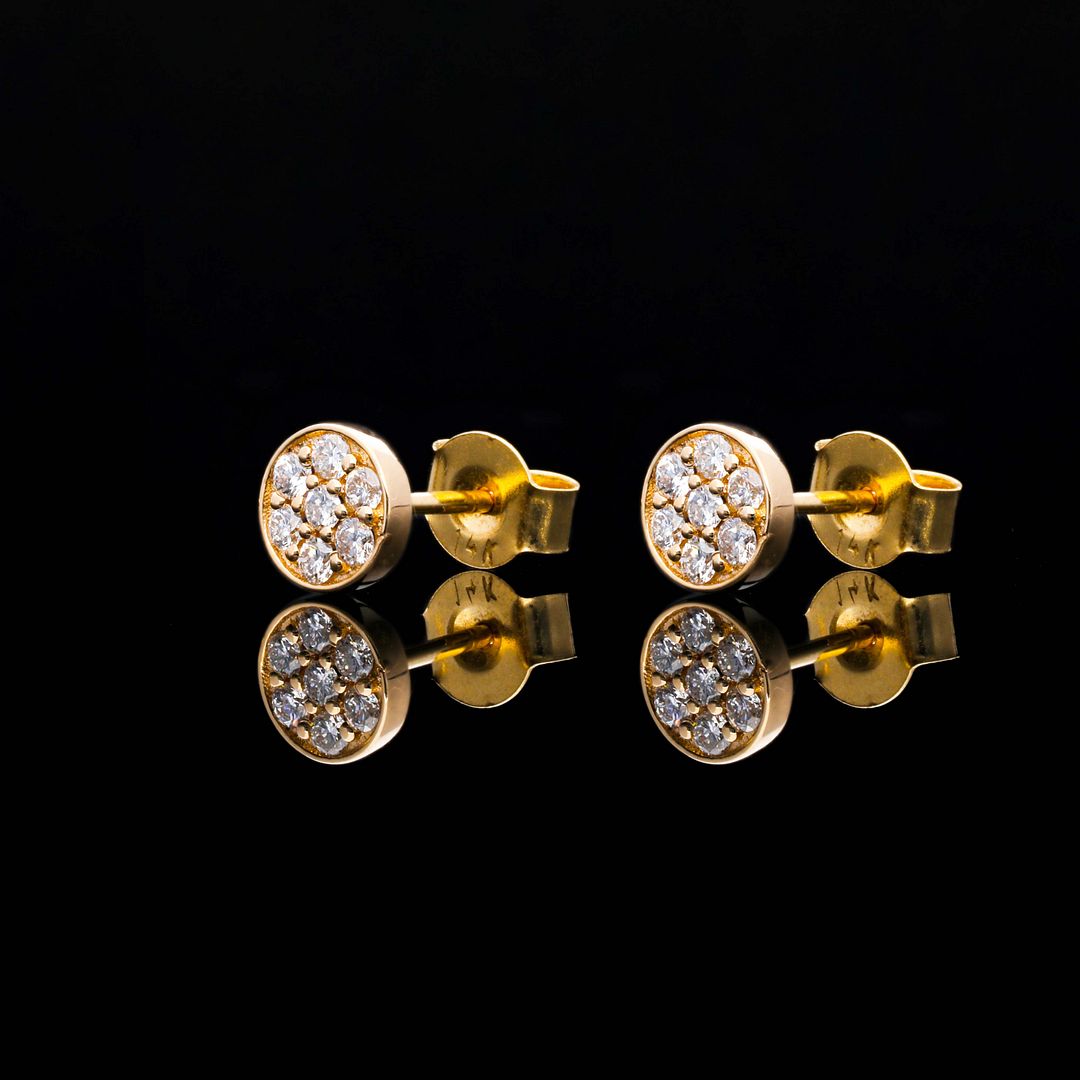 14K Gold 0.24 Ct. Genuine Diamond Round Disc Minimalist Earrings Fine Jewelry