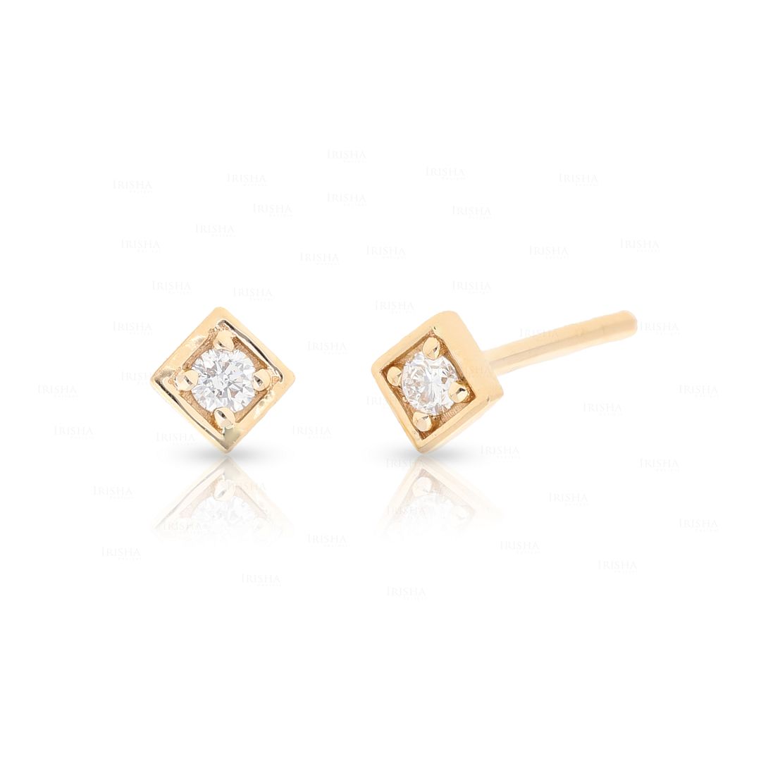 14K Gold 0.06 Ct. Genuine Diamond Rhombus Shape Studs Earrings Fine Jewelry