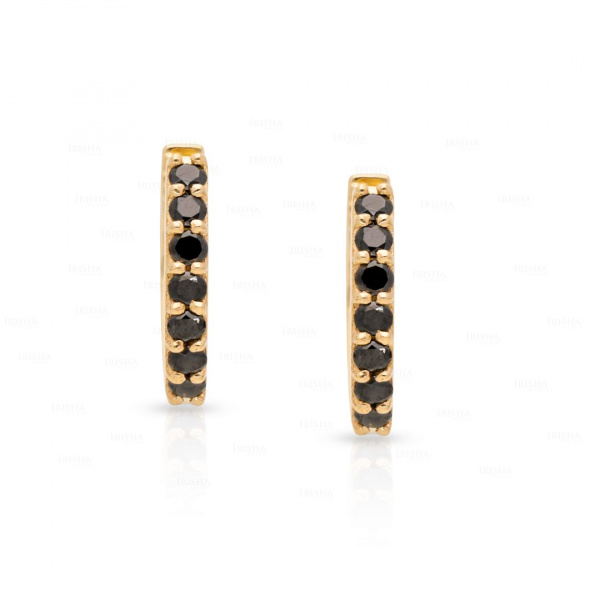 0.21 Ct. Genuine Black Diamond 14K Gold Hoop Earrings 14k Soid Gold Fine Jewelry