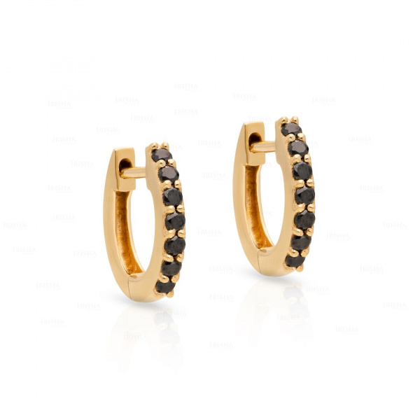 0.21 Ct. Genuine Black Diamond 14K Gold Hoop Earrings 14k Soid Gold Fine Jewelry