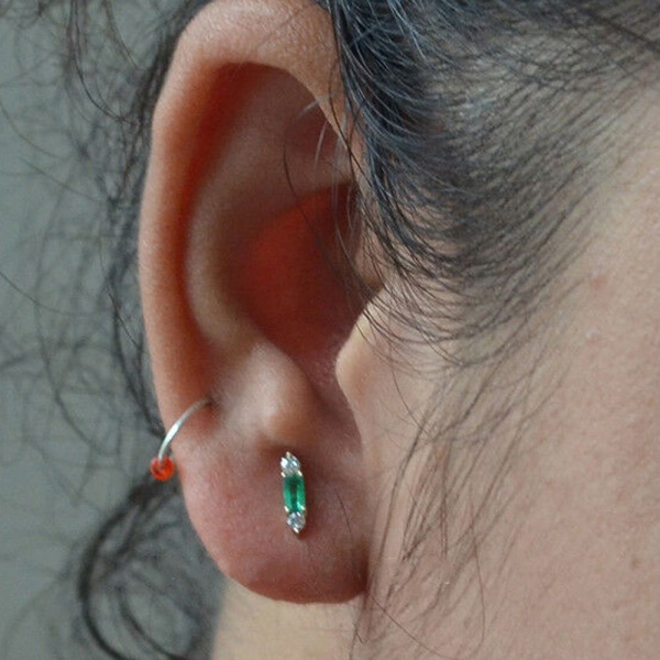 Genuine Diamond-Emerald Stone Spade Design Stud-Earrings 14k Gold Fine Jewelry