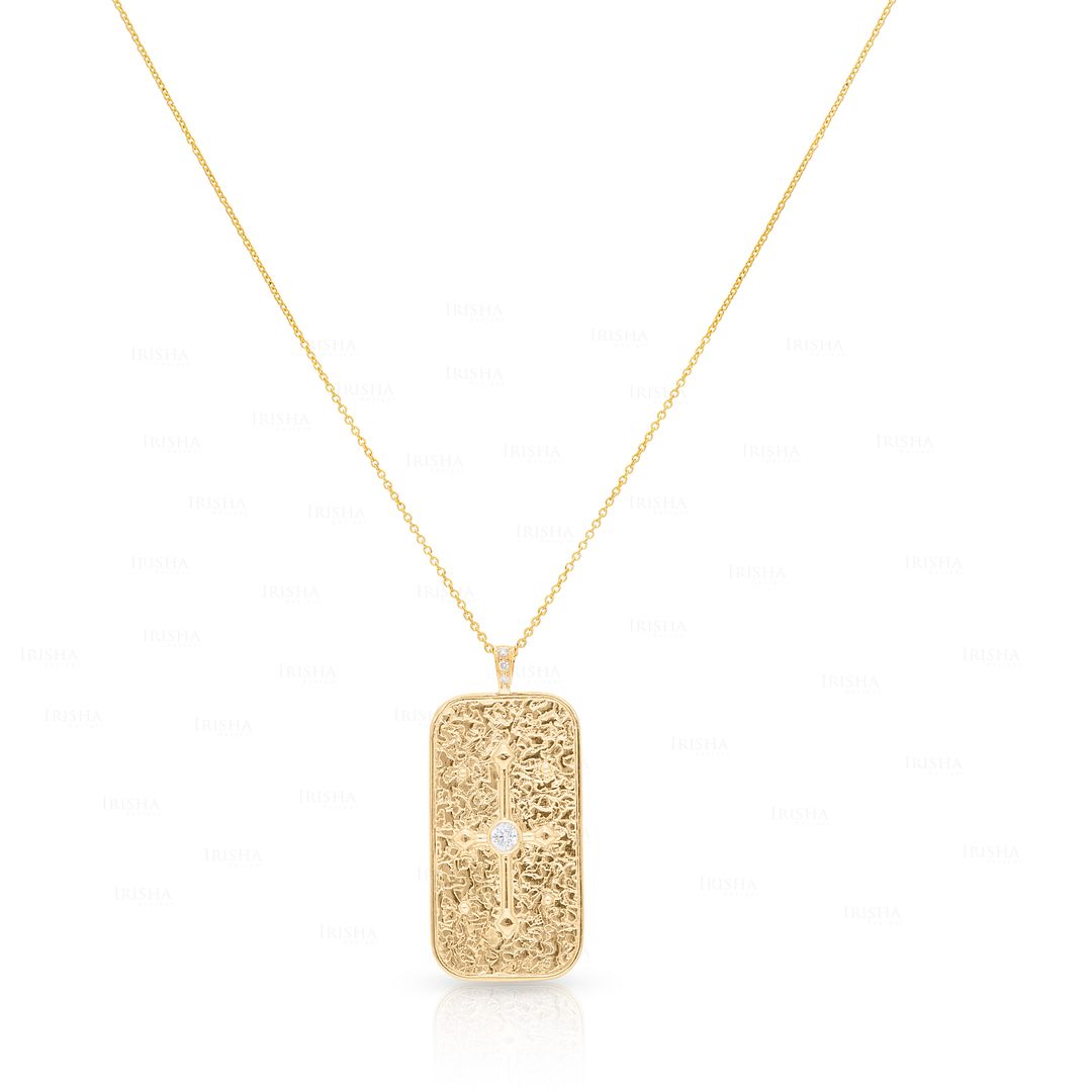 14K Gold Solitaire 0.10 Ct. Genuine Diamond Cross Handmade Pendant Necklace