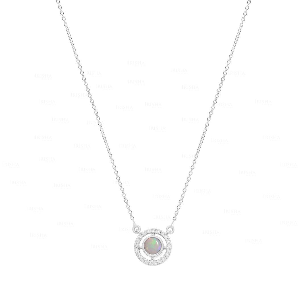 14K Gold Genuine Diamond And Opal Gemstone Pendant Necklace Jewelry- New Arrival