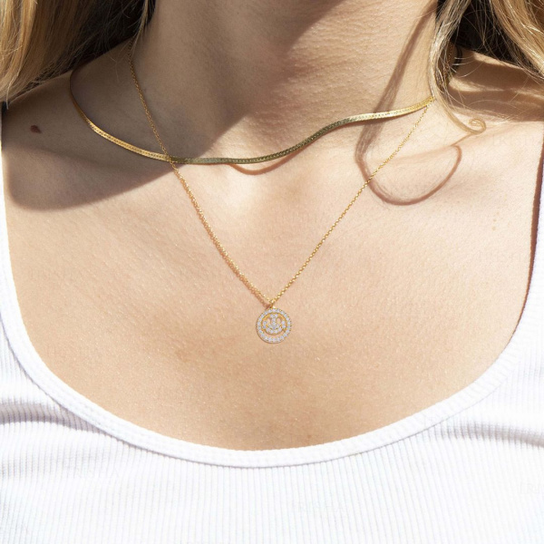 VS Clarity Genuine Diamond Smiley Face Pendant Necklace 14K Gold Jewelry