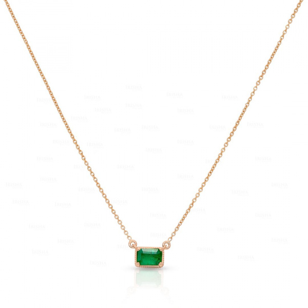 14k Yellow Gold 1/2 Ct. Genuine May Birthstone Emerald Wedding Necklace