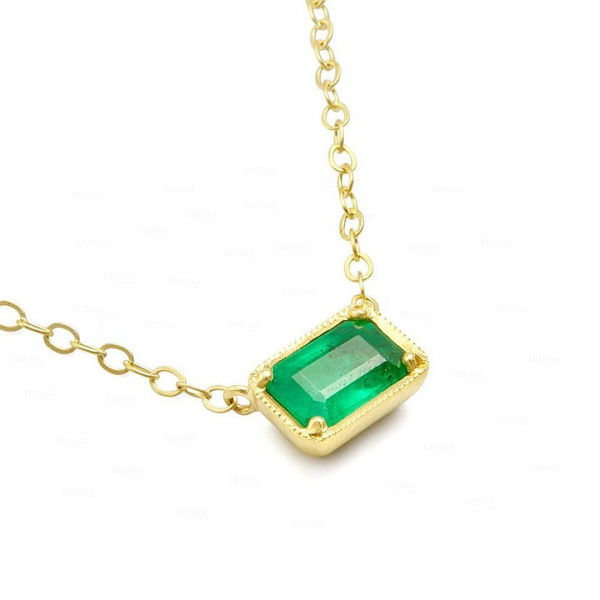 14k Yellow Gold 1/2 Ct. Genuine May Birthstone Emerald Wedding Necklace