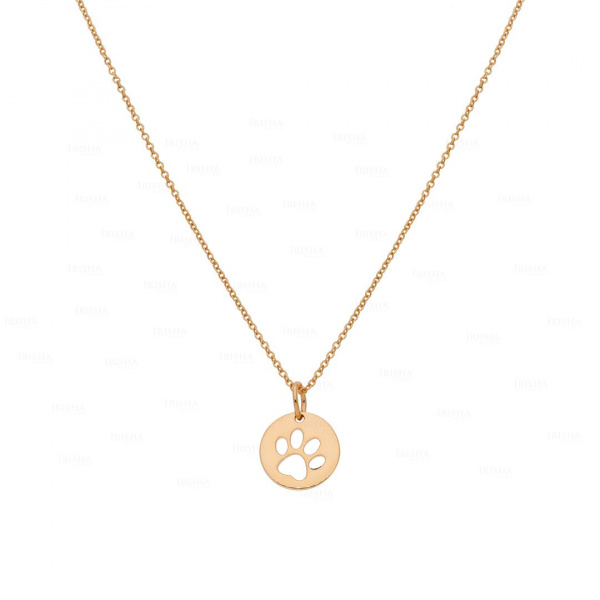 14k Solid Plain Gold Dog's Paw Footprint Design Necklace Fine Jewelry