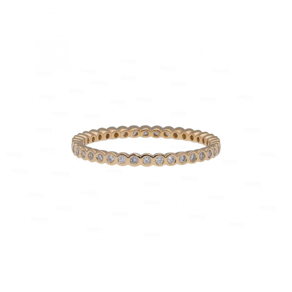 Genuine Diamond Beaded Eternity Ring 14K Gold Fine Jewelry Size- 3 to 8