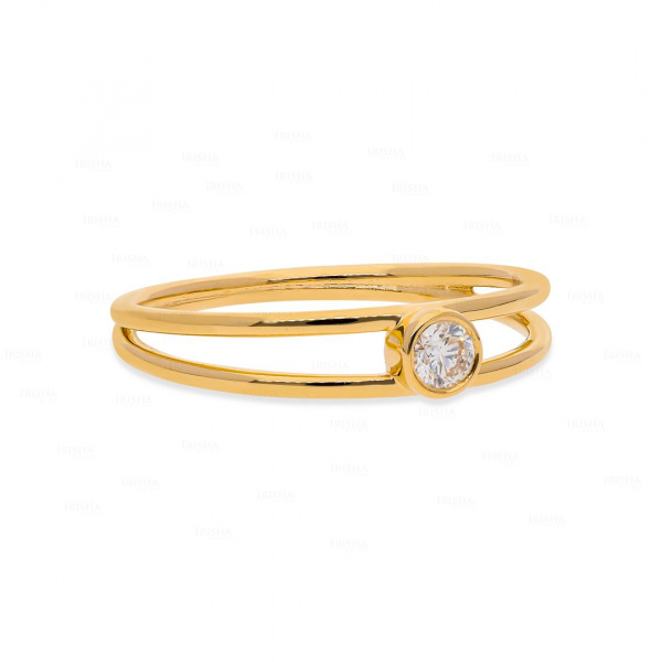 Solitaire Genuine Diamond Double Band Ring in 14K Solid Gold Fine Jewelry
