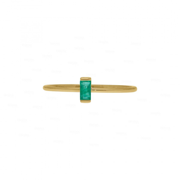 Genuine Baguette Emerald Stone Wedding Ring in 14K Solid Gold Fine Jewelry