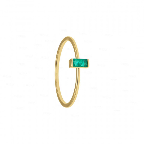 Genuine Baguette Emerald Stone Wedding Ring in 14K Solid Gold Fine Jewelry