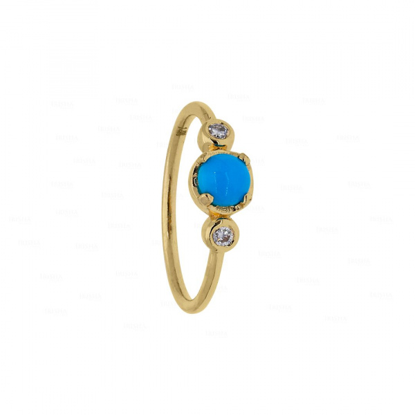 14K Gold Birthday Gift Genuine Earthmined Diamond And Turquoise Gemstone Ring