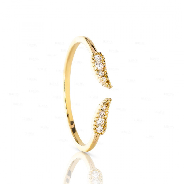 0.10 Ct. Genuine Diamond Leaf Open Cuff Ring 14K Gold Fine Jewelry Size-3 to 8US