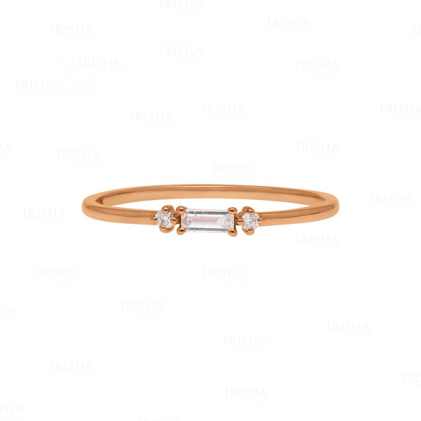 VS Clarity Genuine Baguette-Round Diamond Wedding Ring 14K Gold Fine Jewelry