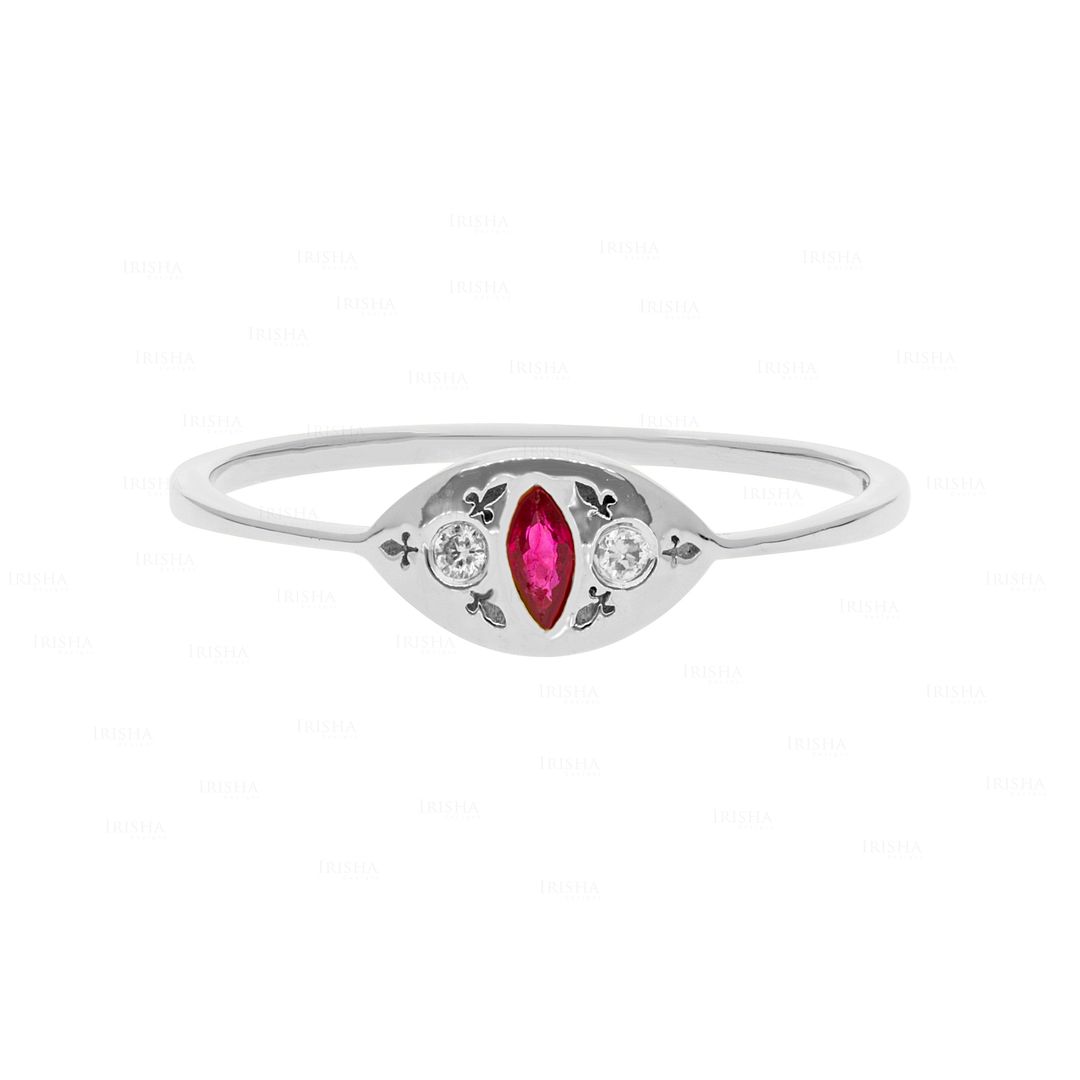 14K Gold Genuine Diamond And Ruby Gemstone Cat Eye Ring Fine Jewelry Size-3 to 9