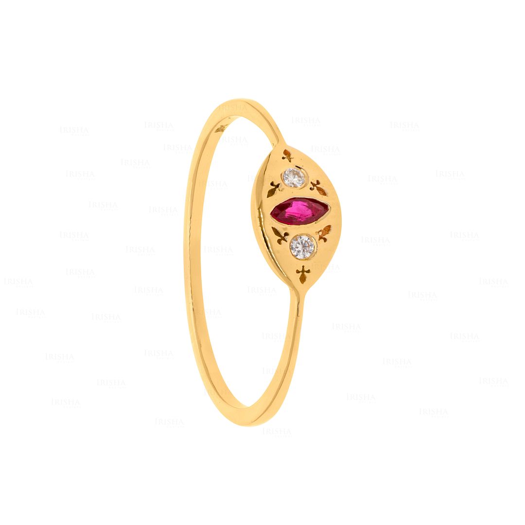 14K Gold Genuine Diamond And Ruby Gemstone Cat Eye Ring Fine Jewelry Size-3 to 9