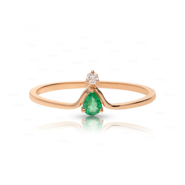 0.03Ct. Genuine Diamond Emerald May Stone Horse shoe Design Ring in 14k Gold