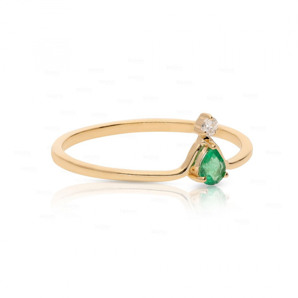 0.03Ct. Genuine Diamond Emerald May Stone Horse shoe Design Ring in 14k Gold