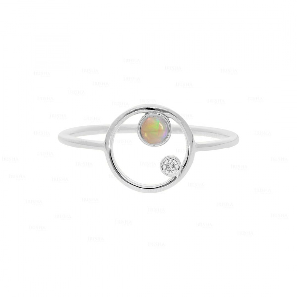 0.02 Ct. VS Diamond Genuine Opal Open Circle Style Ring in 14k Gold Fine Jewelry