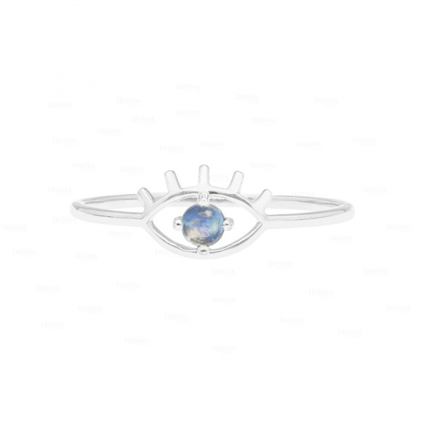 Genuine Moonstone Evil Eye Ring 14K Gold Fine Jewelry Size - 3 to 8 US