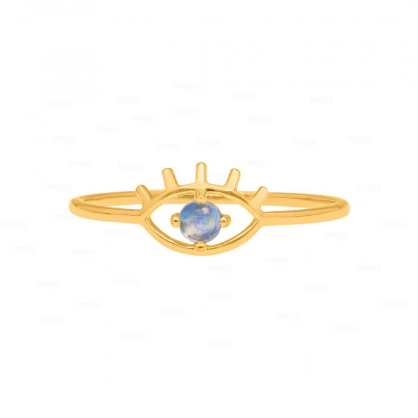 Genuine Moonstone Evil Eye Ring 14K Gold Fine Jewelry Size - 3 to 8 US