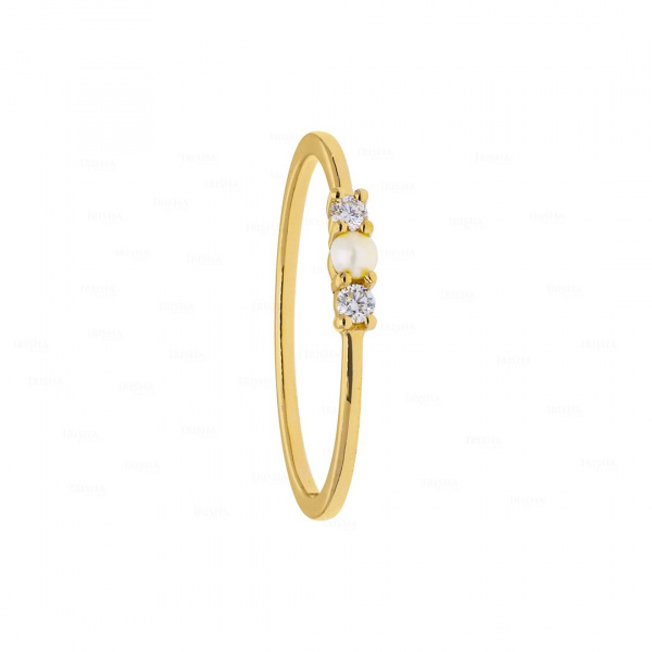 0.06Ct. Genuine Diamond Freshwater Pearl Engagement Ring in 14k Gold
