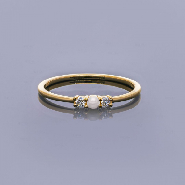 0.06Ct. Genuine Diamond Freshwater Pearl Engagement Ring in 14k Gold