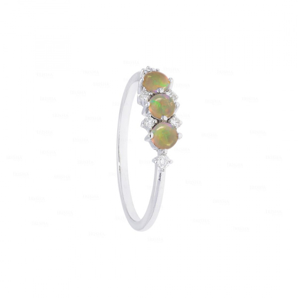 Real Diamond Opal Gemstone Christmas Gift Ring in 14k Gold Fine Jewelry