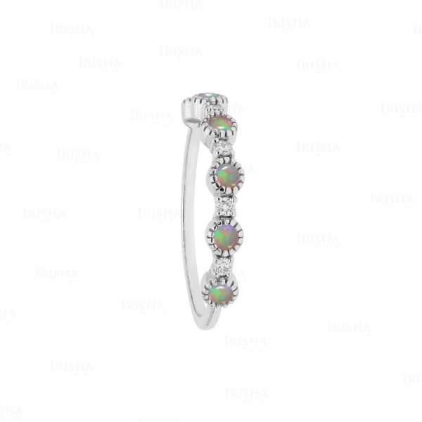 14K Gold Genuine Diamond And Opal Gemstone Engagement Ring Fine Jewelry