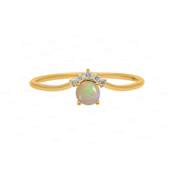 Real Diamond And Opal Gemstone Dainty Stacking Ring in 14k Gold Fine Jewelry